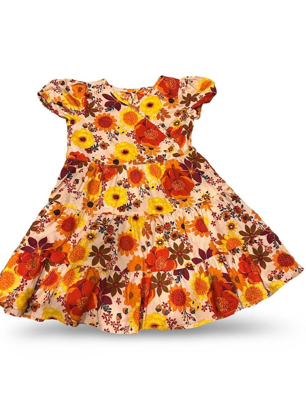 Gymboree Girls Happy Harvest Floral Print Short Sleeve Tiered Dress Fall Style